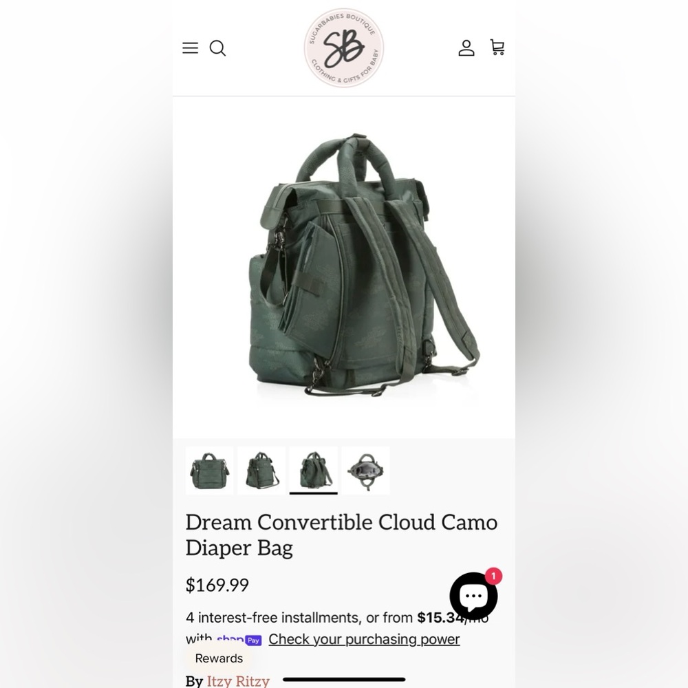 Itzy Ritzy dream convertible backpack. Camo print - Picture 5 of 6